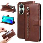 For vivo Y35+ Fashion Calf Texture Zipper Leather Phone Case(Brown)