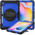 For Samsung Galaxy Tab S6 Lite P610 Shockproof Colorful Silicone + PC Protective Case with Holder & Shoulder Strap & Hand Strap & Pen Slot(Black Blue)