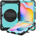 For Samsung Galaxy Tab S6 Lite P610 Shockproof Colorful Silicone + PC Protective Case with Holder & Shoulder Strap & Hand Strap & Pen Slot(Black Light Blue)