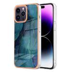 For iPhone 15 Pro Max Electroplating Marble Dual-side IMD Phone Case(Green 017)