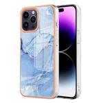 For iPhone 15 Pro Max Electroplating Marble Dual-side IMD Phone Case(Blue 018)