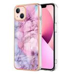 For iPhone 15 Plus Electroplating Marble Dual-side IMD Phone Case(Pink 013)