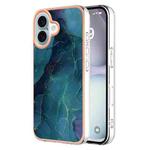 For iPhone 16 Plus Electroplating Marble Dual-side IMD Phone Case(Green 017)