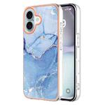 For iPhone 16 Plus Electroplating Marble Dual-side IMD Phone Case(Blue 018)