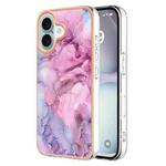 For iPhone 16 Plus Electroplating Marble Dual-side IMD Phone Case(Pink 013)