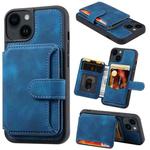 For iPhone 15 Plus Skin Feel Dream RFID Anti-theft PU Card Bag Phone Case(Peacock Blue)