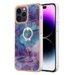 For iPhone 15 Pro Electroplating Marble Dual-side IMD Phone Case with Ring(Purple 016)