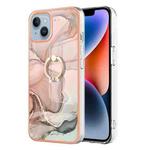 For iPhone 15 Electroplating Marble Dual-side IMD Phone Case with Ring(Rose Gold 015)