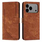 For iPhone 17 Pro Max Skin Feel Stripe Pattern Leather Phone Case with Lanyard(Brown)
