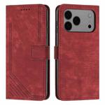 For iPhone 17 Pro Max Skin Feel Stripe Pattern Leather Phone Case with Lanyard(Red)