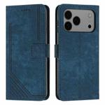 For iPhone 17 Pro Max Skin Feel Stripe Pattern Leather Phone Case with Lanyard(Blue)