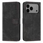 For iPhone 17 Pro Max Skin Feel Stripe Pattern Leather Phone Case with Lanyard(Black)
