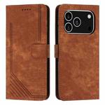 For iPhone 17 Pro Skin Feel Stripe Pattern Leather Phone Case with Lanyard(Brown)