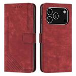 For iPhone 17 Pro Skin Feel Stripe Pattern Leather Phone Case with Lanyard(Red)