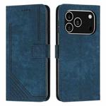 For iPhone 17 Pro Skin Feel Stripe Pattern Leather Phone Case with Lanyard(Blue)