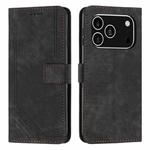 For iPhone 17 Pro Skin Feel Stripe Pattern Leather Phone Case with Lanyard(Black)