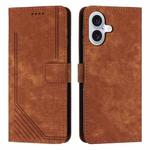 For iPhone 17 Skin Feel Stripe Pattern Leather Phone Case with Lanyard(Brown)