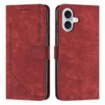 For iPhone 17 Skin Feel Stripe Pattern Leather Phone Case with Lanyard(Red)