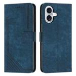 For iPhone 17 Skin Feel Stripe Pattern Leather Phone Case with Lanyard(Blue)