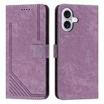 For iPhone 17 Skin Feel Stripe Pattern Leather Phone Case with Lanyard(Purple)