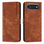 For iPhone 17 Air Skin Feel Stripe Pattern Leather Phone Case with Lanyard(Brown)