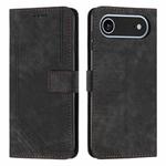 For iPhone 17 Air Skin Feel Stripe Pattern Leather Phone Case with Lanyard(Black)