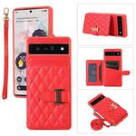 For Google Pixel 6 Pro Horizontal Card Bag Phone Case with Dual Lanyard(Red)