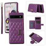 For Google Pixel 6a Horizontal Card Bag Phone Case with Dual Lanyard(Dark Purple)