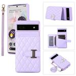 For Google Pixel 6a Horizontal Card Bag Phone Case with Dual Lanyard(Purple)