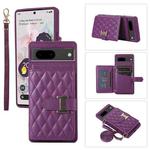 For Google Pixel 7 Horizontal Card Bag Phone Case with Dual Lanyard(Dark Purple)