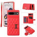 For Google Pixel 7 Horizontal Card Bag Phone Case with Dual Lanyard(Red)