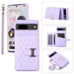 For Google Pixel 7 Horizontal Card Bag Phone Case with Dual Lanyard(Purple)