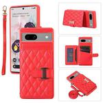 For Google Pixel 7a Horizontal Card Bag Phone Case with Dual Lanyard(Red)