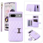 For Google Pixel 7a Horizontal Card Bag Phone Case with Dual Lanyard(Purple)