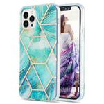 For iPhone 15 Pro Electroplating Splicing Marble Flower Pattern Dual-side IMD TPU Shockproof Phone Case(Blue)