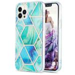 For iPhone 15 Pro Electroplating Splicing Marble Flower Pattern Dual-side IMD TPU Shockproof Phone Case(Green)