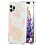 For iPhone 16 Pro Max Electroplating Splicing Marble Flower Pattern Dual-side IMD TPU Shockproof Phone Case(Pink White)