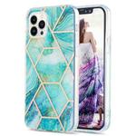 For iPhone 16 Pro Electroplating Splicing Marble Flower Pattern Dual-side IMD TPU Shockproof Phone Case(Blue)