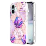 For iPhone 16 Plus Electroplating Splicing Marble Flower Pattern Dual-side IMD TPU Shockproof Phone Case(Light Purple)