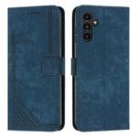 For Samsung Galaxy A05s Skin Feel Stripe Pattern Leather Phone Case with Long Lanyard(Blue)