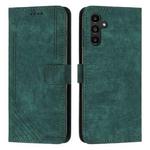 For Samsung Galaxy S24 Skin Feel Stripe Pattern Leather Phone Case with Long Lanyard(Green)
