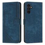 For Samsung Galaxy S24 Skin Feel Stripe Pattern Leather Phone Case with Long Lanyard(Blue)