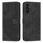 For Samsung Galaxy S24 Skin Feel Stripe Pattern Leather Phone Case with Long Lanyard(Black)