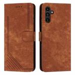 For Samsung Galaxy S24+ Skin Feel Stripe Pattern Leather Phone Case with Long Lanyard(Brown)