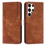 For Samsung Galaxy S24 Ultra Skin Feel Stripe Pattern Leather Phone Case with Long Lanyard(Brown)