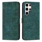 For Samsung Galaxy S24 Ultra Skin Feel Stripe Pattern Leather Phone Case with Long Lanyard(Green)