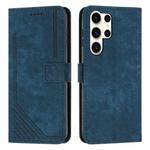 For Samsung Galaxy S24 Ultra Skin Feel Stripe Pattern Leather Phone Case with Long Lanyard(Blue)