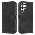 For Samsung Galaxy S24 Ultra Skin Feel Stripe Pattern Leather Phone Case with Long Lanyard(Black)