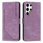 For Samsung Galaxy S24 Ultra Skin Feel Stripe Pattern Leather Phone Case with Long Lanyard(Purple)