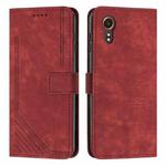 For Samsung Galaxy Xcover 7 Skin Feel Stripe Pattern Leather Phone Case with Long Lanyard(Red)